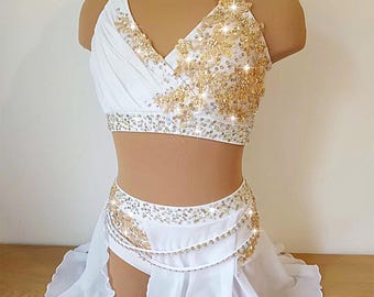 Two piece white competition solo lyrical dance costume contemporary leotard