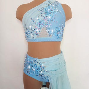 black mini dress with white trim Custom Light Blue Asymmetrical Two Piece with Flutter Sleeve & Ombre S –  Crystal Couture