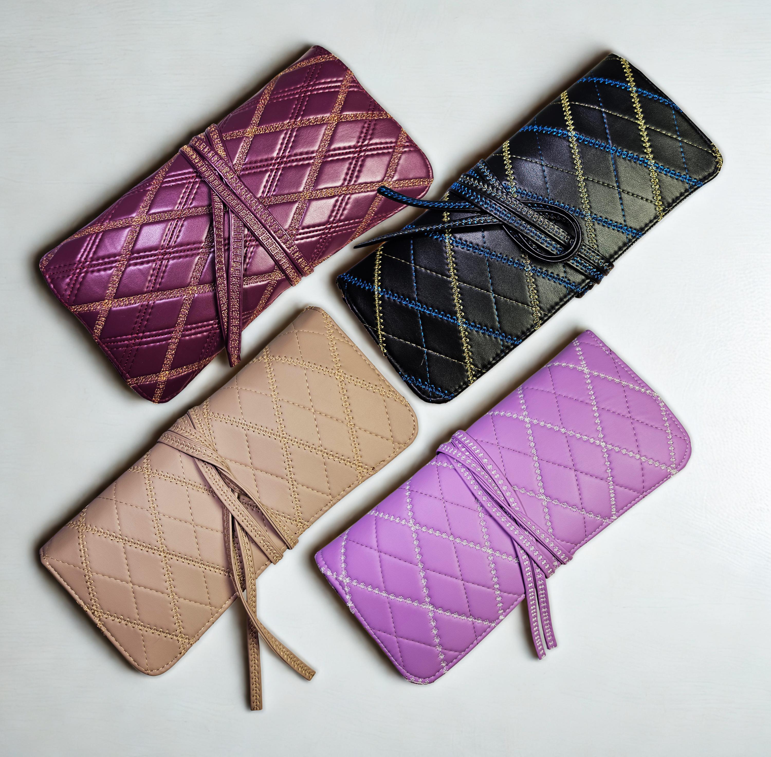 Quilted Makeup Brush Roll. Handmade Vegan Leather Makeup Brush Organizer