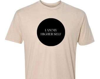 I, AM, my, HIGHER, SELF, T-Shirt, unisex, comfortable, lightweight, cotton, polyester, Black, and Cream