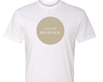 I,AM, HIGHER, SELF, T-shirt, comfortable, unisex, cotton, polyester, white, tan