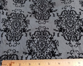 black and grey damask velvet knit stretch fabric