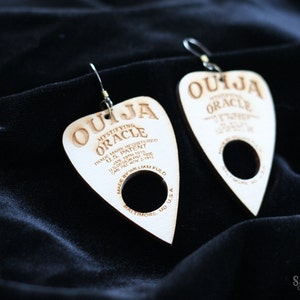 gothic Ouija planchette earrings made from real wood image 1