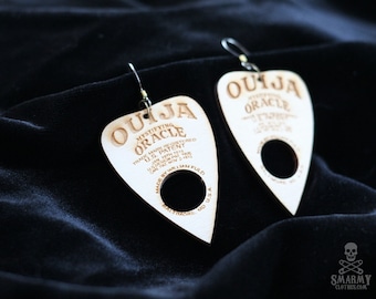 wood Ouija planchette earrings - halloween gothic occult jewelry