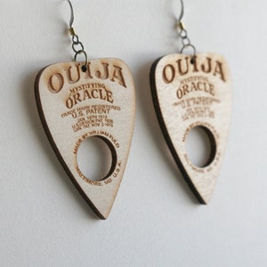 gothic Ouija planchette earrings made from real wood image 3