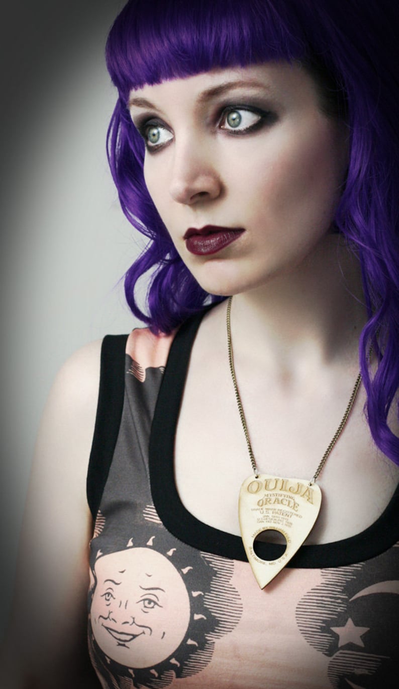 gothic Ouija planchette necklace made of real wood image 3