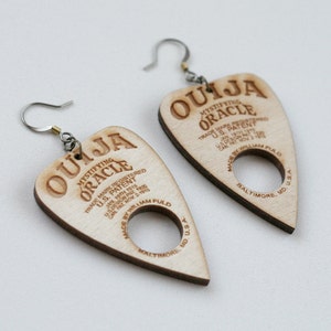 gothic Ouija planchette earrings made from real wood image 4