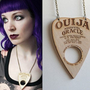 gothic Ouija planchette necklace made of real wood image 1