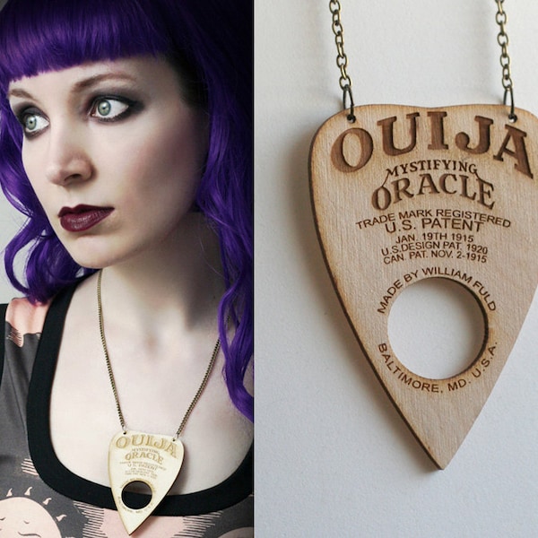 gothic Ouija planchette necklace made of real wood