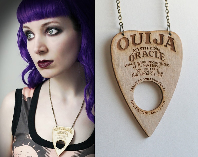 gothic Ouija planchette necklace made of real wood image 1