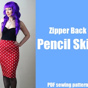 Zipper Back Pencil Skirt Printable PDF Pattern 画像 1