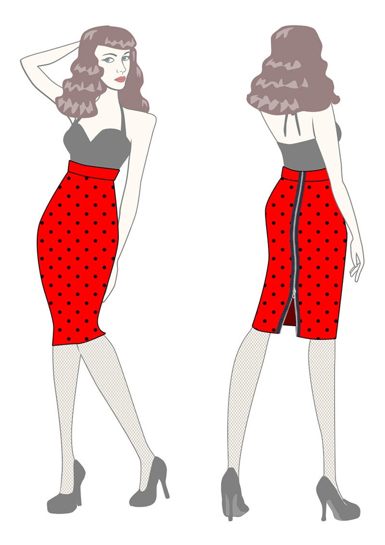 Zipper Back Pencil Skirt Printable PDF Pattern 画像 4