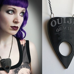gothic Ouija planchette necklace in black acrylic