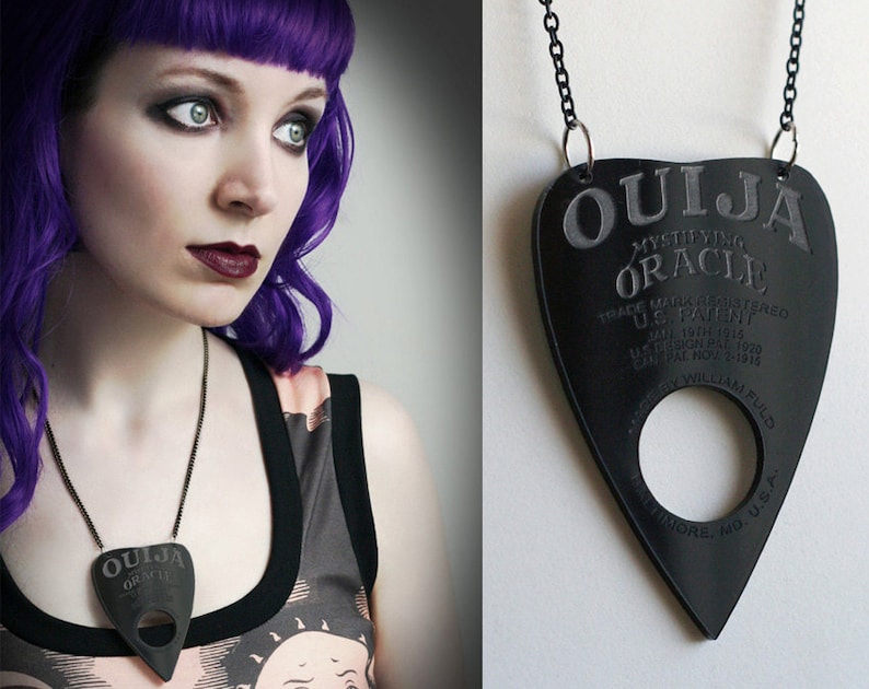 gothic Ouija planchette necklace in black acrylic image 1