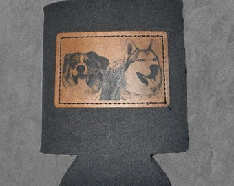 Custom Faux Leather Patch on Koozie