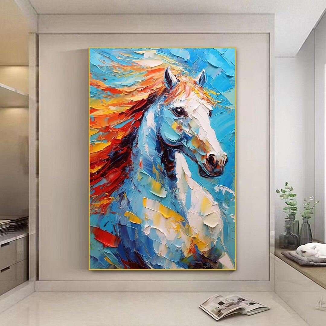 Abstract Horse Oil Painting on Canvas, Large Wall Art Original Color ...