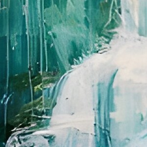 Original Waterfall Oil Painting on Canvas Large Abstract Green ...