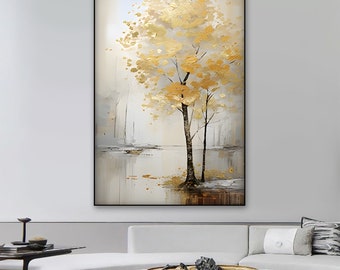 Original árbol dorado paisaje jadeo al óleo hecho a medida gran abstracto 3D texturizado minimalista arte de la pared moderna decoración personalizada de la sala de estar