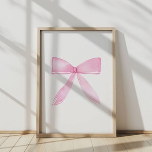 Trendy Pink Bow Wall Art, Watercolor Bow, Girly Wall Art, Pink Bow Print, aesthetic Girly room decor, Printable Wall Art, Preppy room decor