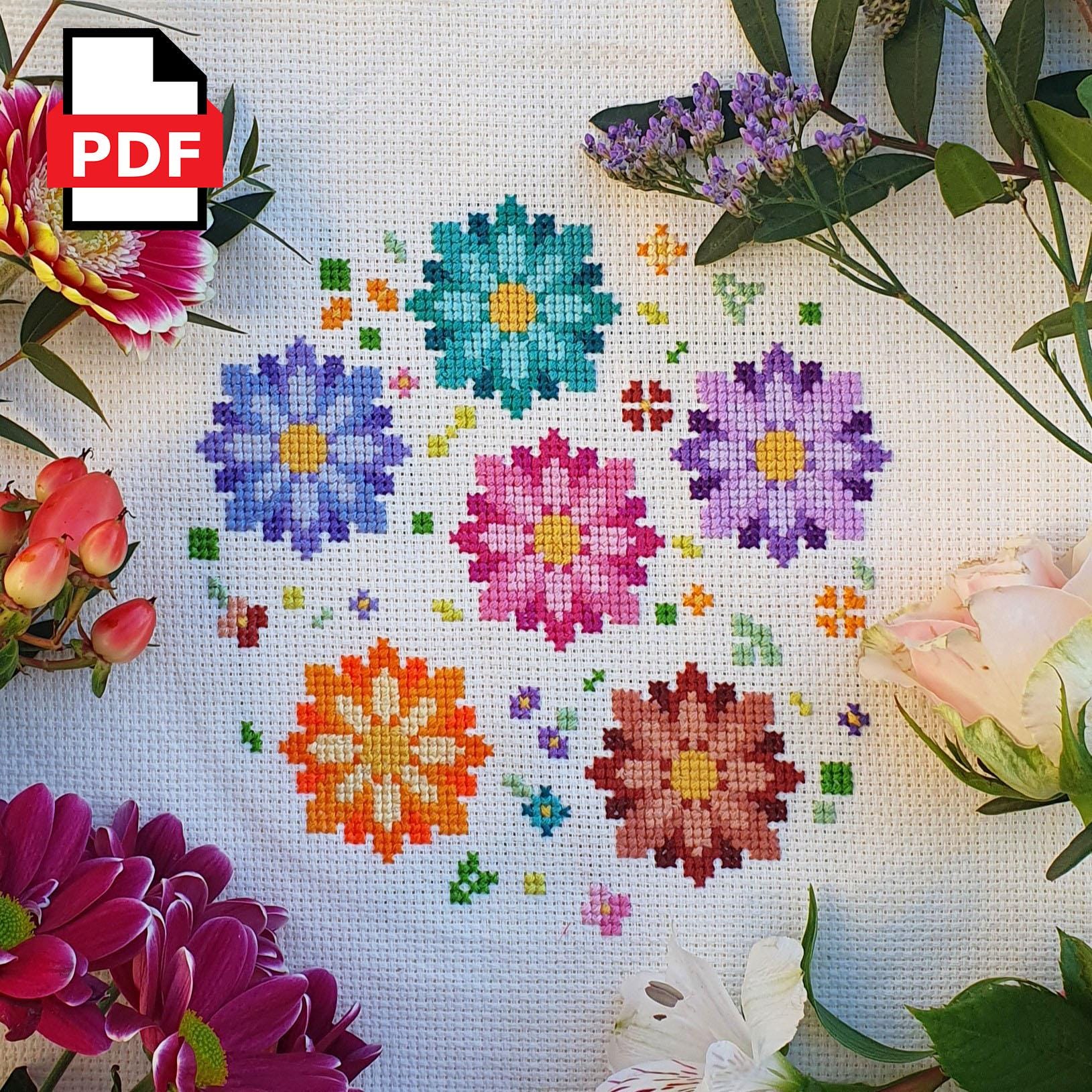 Spring Flowers Cross Stitch Pattern - Modern Beginner Design (PDF ...