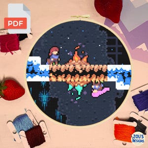 Celeste - Madeline Firecamp Cross Stitch Pattern- Modern Colourful Cross Stitch - Digital PDF Instant Download