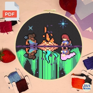 Celeste - Madeline and Theo Cross Stitch Pattern- Modern Colourful Cross Stitch - Digital PDF Instant Download