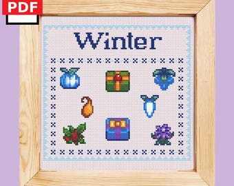 Stardew Valley - winterkaarten - kruissteekpatroon - digitale pdf direct downloaden