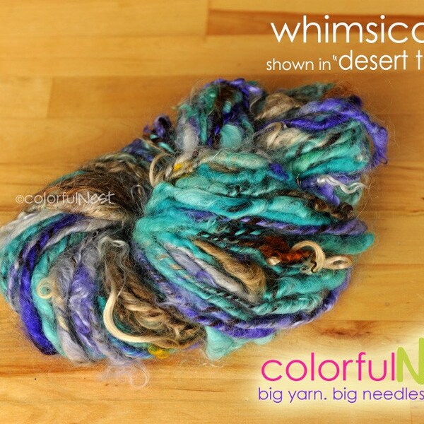 Funky, Chunky Handspun Yarn by Colorful Nest - Whimsical in "desert turquoise" - perfect as accent on newborn photo props, hats, scarves