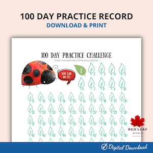 100-Day Practice Tracker: Ladybug Chart, Habit Log (Printable PDF)