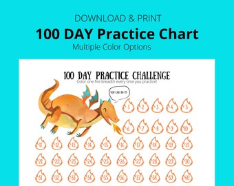 Tabla de práctica de 100 días de Dragon: Seguimiento de hábitos (PDF)