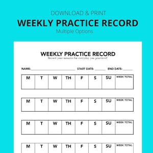 Piano Practice Log | Music Record | Tracking Practice Log | Practice Tracker | US Letter | A4