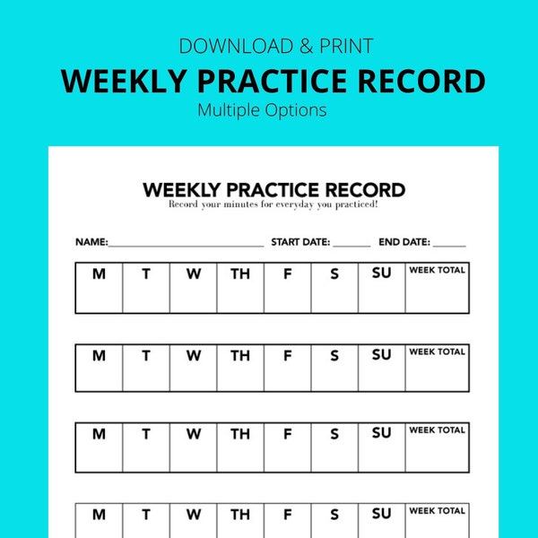Practice Log | Piano Practice Record |Instrument Practice Log | Practice Tracker | US Letter