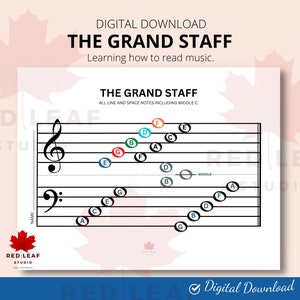 Grand Staff Music Theory Printable Learn how to read music PNG PDF USletter