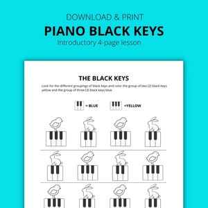 Piano Black Key Beginner Worksheet | Piano lessons | USLetter | A4