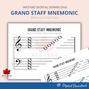 Grand Staff Mnemonic | Music Theory | Music Staff Names | Note Names | PDF and png | US Letter