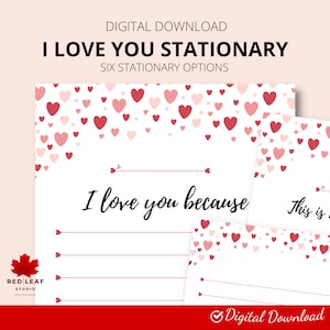 Papelaria PDF | Eu te amo porque | Papelaria Valentine | Amor PDF | Imprimível | Carta EUA