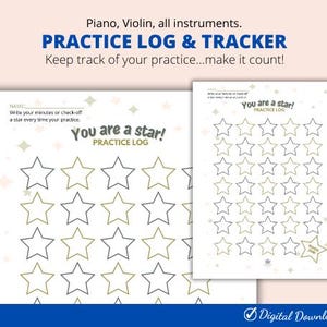 Music lesson practice tracker reward tracker instrument practice log keep track of practices make a habit PDF | US Letter & A4 available