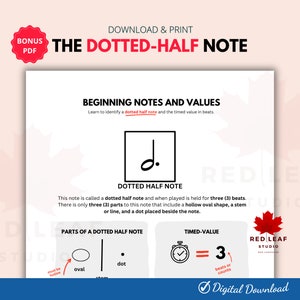 Dotted-Half Note Music Theory Teaching Download | | Piano Lesson | Public School Music Program | Private Music Studio | PDF | US Letter