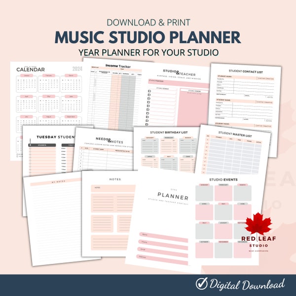 Music Teacher Planner Musician | Piano Violin Guitar Cello Voice Teacher | Music Agenda | Music Calendar | US Letter | Rose Color Planner