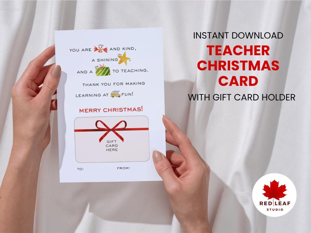 Teacher Christmas Card Gift Card Placeholder Instant Download Print