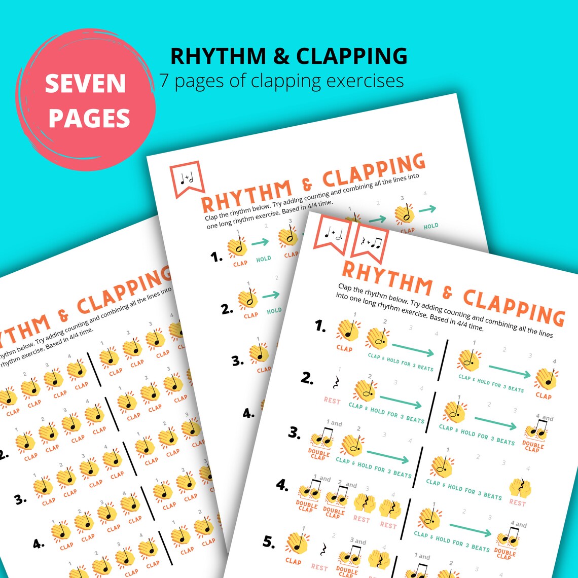 Rhythm and Clapping Music Worksheets Note Valuation | Etsy