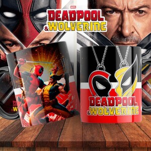 Pu&ograve; includere: Tazza in ceramica nera e rossa con una grafica di Deadpool e Wolverine che combattono. La tazza ha un manico nero e un bordo bianco. Il testo "Deadpool & Wolverine" &egrave; stampato sulla tazza in lettere rosse e bianche.