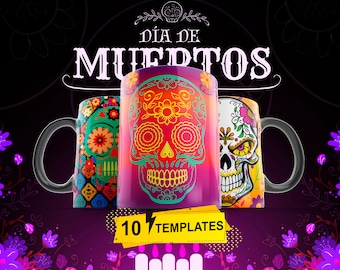 Pacchetto involucro tazza - Dia de Los MUERTOS - JPG di alta qualità, 11 once/15 once, download digitale