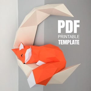Lavoretti di carta 3D – Volpe sulla luna – /Lavoretti di carta/Lavoretti di carta 3D/Lavoretti di carta origami/Lavoretti Pepakura 3D/Decorazioni da parete/Modello 3D