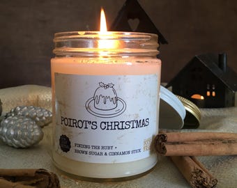 POIROT&#39;S CHRISTMAS Candle - Agatha Christie Hercule Poirot Christmas Gift - X-Mas Present Book Fan - Detective Winter Literary Home Decor