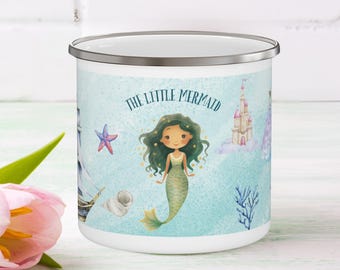 リトルマーメイド 子供用マグカップ - かわいいおとぎ話の子供へのギフト - ハンス・クリスチャン・アンデルセン - 水彩画 アウトドア エナメルマグ - ステンレススチール