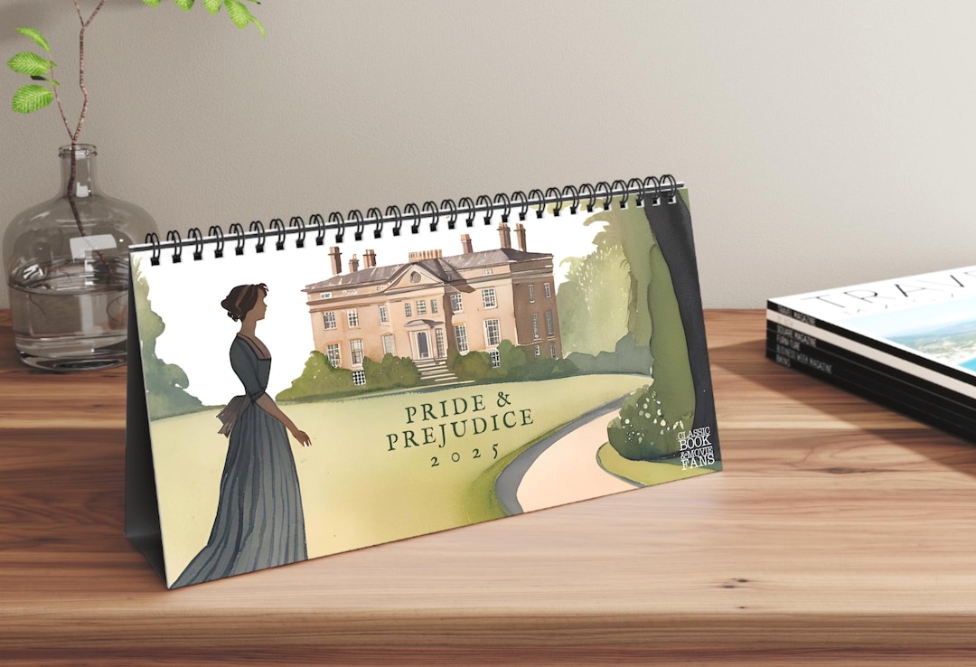 Pride and Prejudice 2025 Desktop Calendar Watercolor Stationery Desk Present Romantic Jane