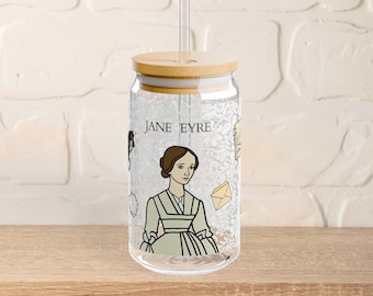 JANE EYRE Iced Coffee Cup | Charlotte Bronte Reader Gift | Romantic Gothic Novel Glass Can | Literary Glass | Book Lover Home Gift for Her
