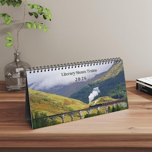 Literary Steam Trains 2026 Desktop Calendar - Poetic Railway Art - Vintage Train Decor - Monthly Planner Home Office - Train Lovers Gift