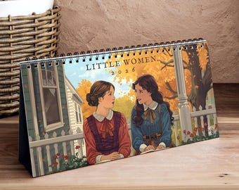 Little Women 2026 Desktop Planner - Louisa May Alcott Quotes Calendar - Vintage Book Art Prints - Uplifting Jo Meg Beth Amy Home Decor